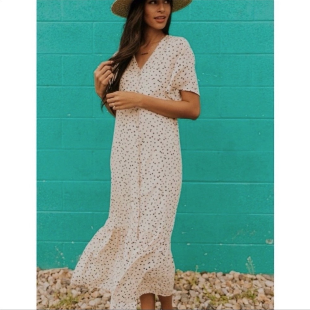 EUC Roolee Lettie Poppy Dot Button Down Midi Dress XL